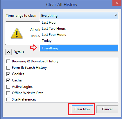 howto clear browsing data firefox